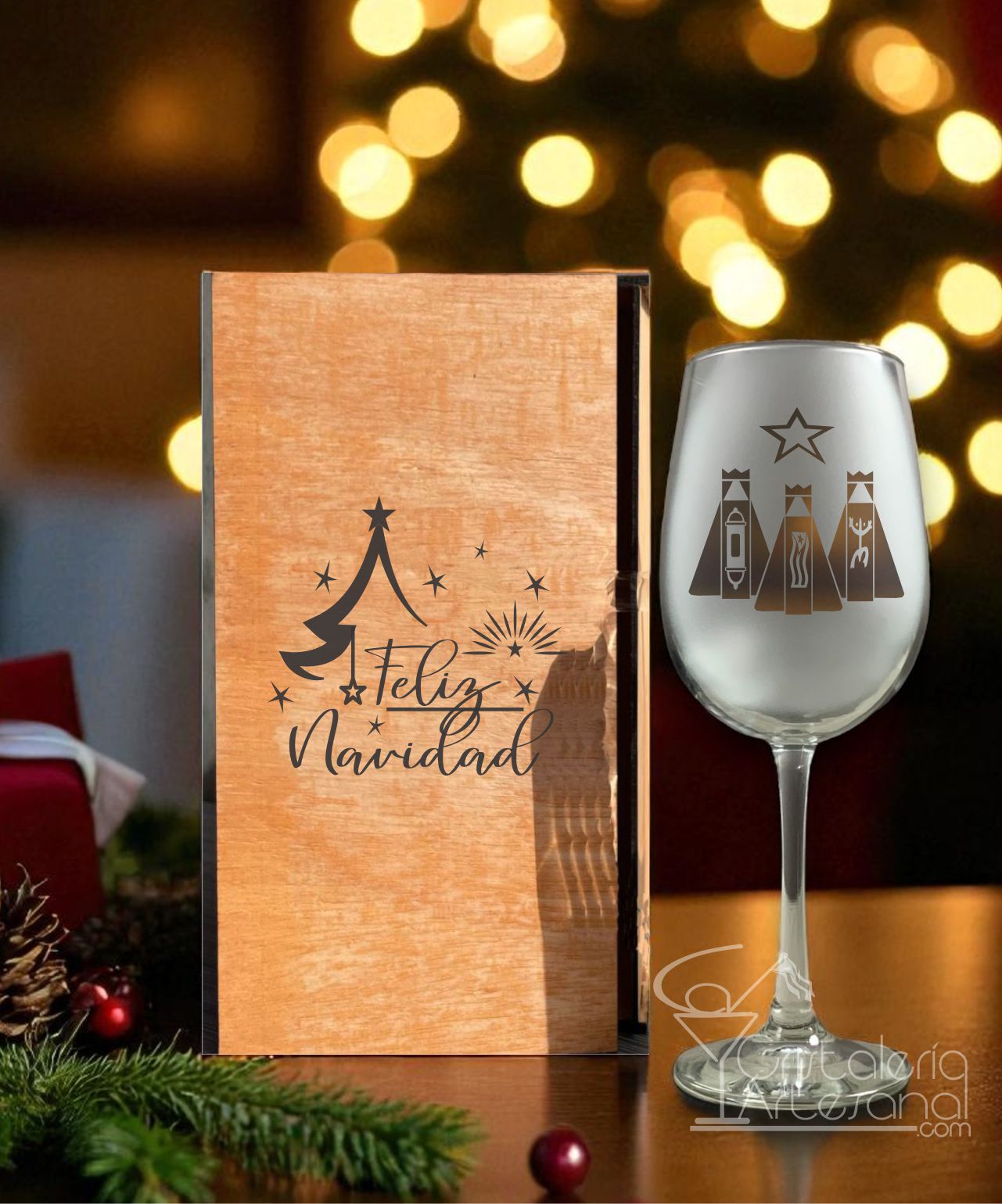 Copa 18oz con Reyes Culturales y Caja en madera