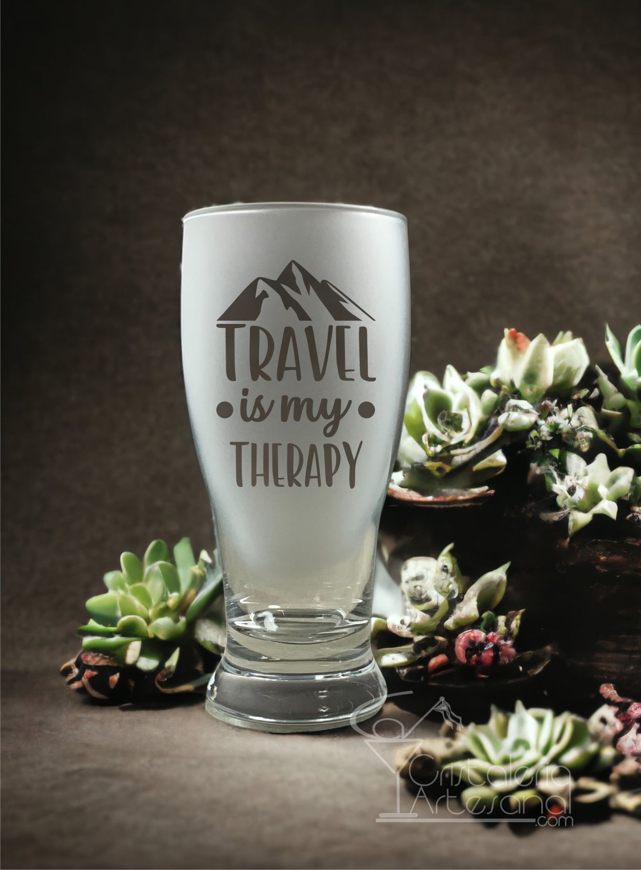 Travel is my Therapy Pub Glass