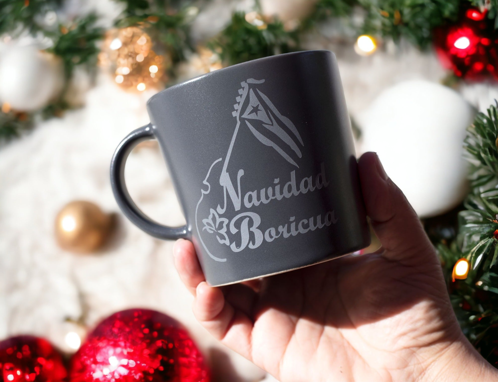 Coffee Mug 12oz Gris Navidad Boricua